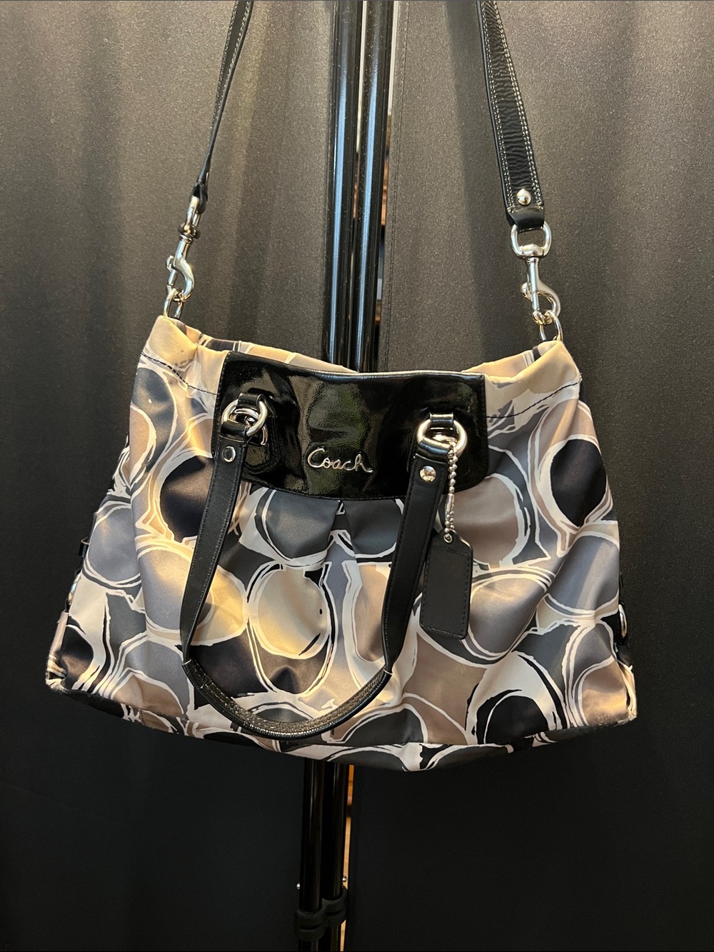 Coach Ashley Satin Black Shoulder Bag